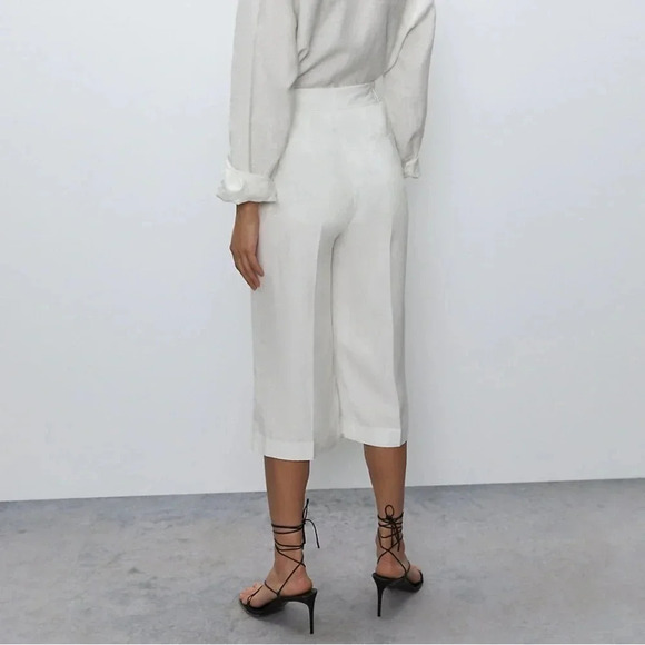 Aritzia Babaton Tahoma Pant High rise Linen Culottes Wide Leg Crop Trouser White - Picture 16 of 16